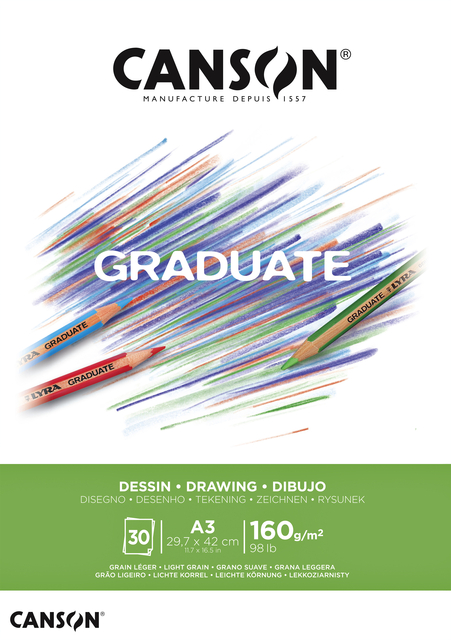 Bloc à dessin Canson Graduate Dessin A3 30 feuilles 160g blanc