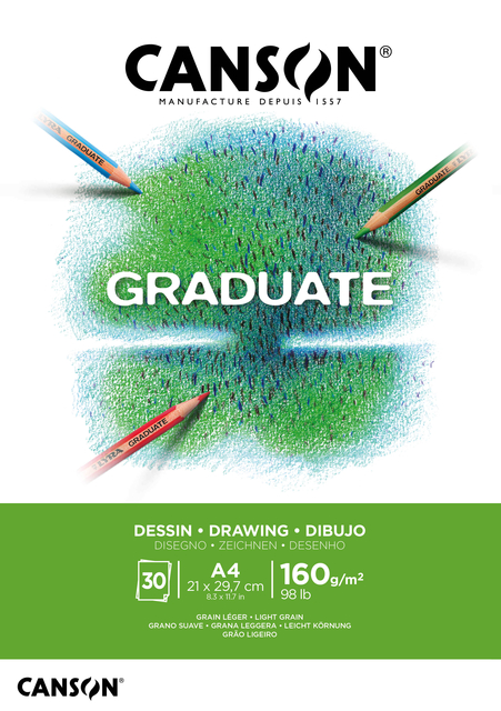 Bloc à dessin Canson Graduate Dessin A4 30 feuilles 160g blanc
