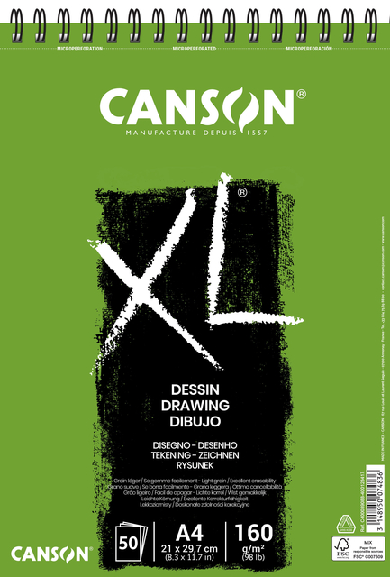Tekenpapier Canson XL Drawing 50vel 160gr A4 wit