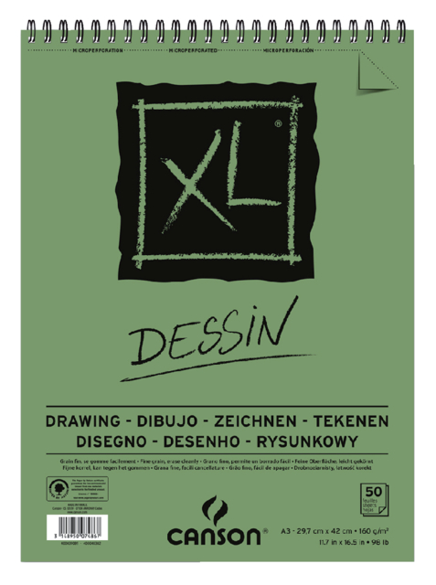 Bloc à dessin Canson XL Dessin A3 50 feuilles 160g blanc