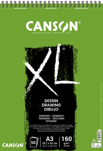 Bloc à dessin Canson XL Dessin A3 50 feuilles 160g blanc