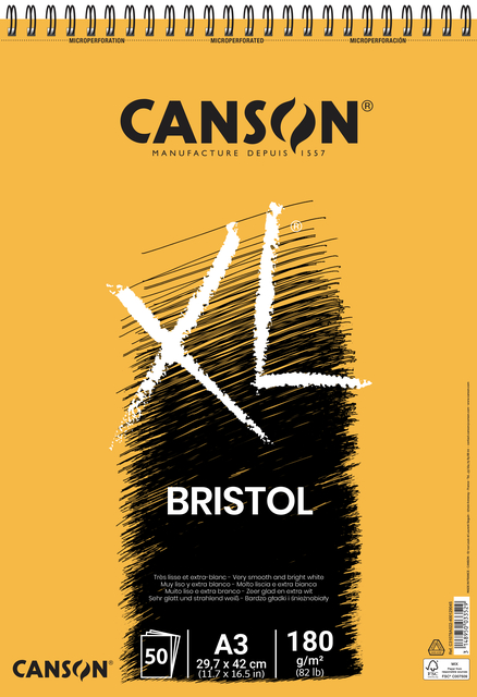 Bloc à dessin Canson XL Bristol A3 50 feuilles 180g ultra blanc