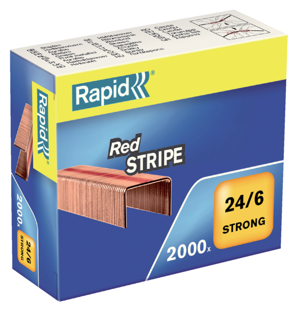 Nieten Rapid Nieten Rapid 24/6 verkoperd red stripe 2000 stuks