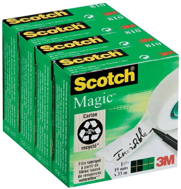 Plakband Scotch Magic 810 19mmx33m onzichtbaar transparant  4 rollen