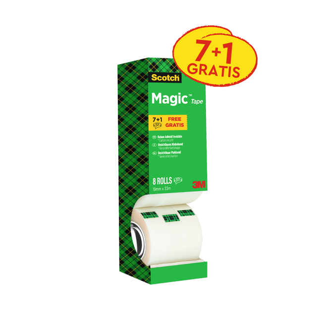 Ruban adhésif Scotch Magic 810 33mx19mm invisible mat 7+1 gratuit