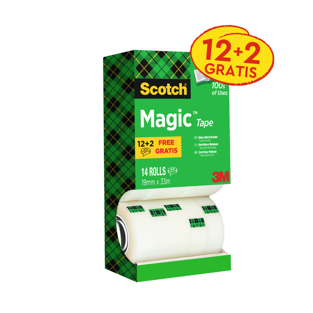 Ruban adhésif Scotch Magic 810 19x33mm invisible mat 12+2 gratuits