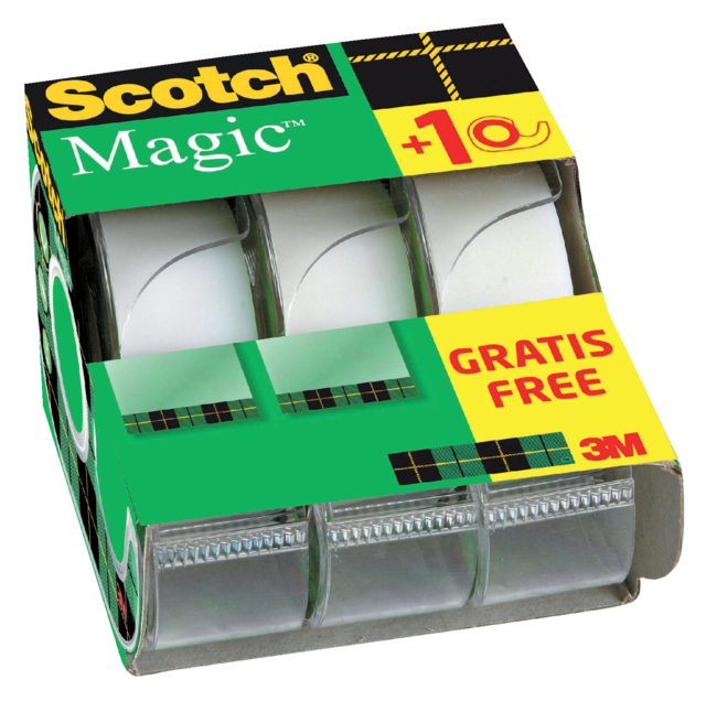 Plakband Scotch Magic 810 19mmx7.5m onzichtbaar mat 2+1 gratis + handdispenser