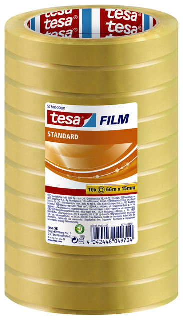Ruban adhésif tesafilm® standard 66mx15mm transparent 10 rouleaux