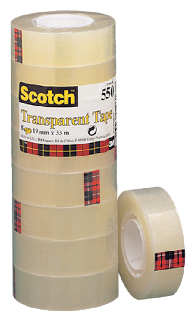 Plakband Scotch 550 19mmx33m transparant 8 rolllen