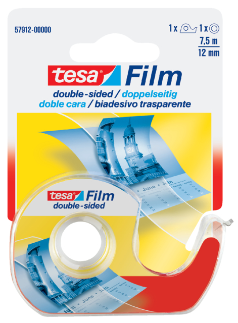 Tape tesafilm® dubbelzijdig  12mmx7,5m transparant met dispenser