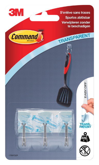 Crochet cuisine Command plastique transparent avec bande de fixation