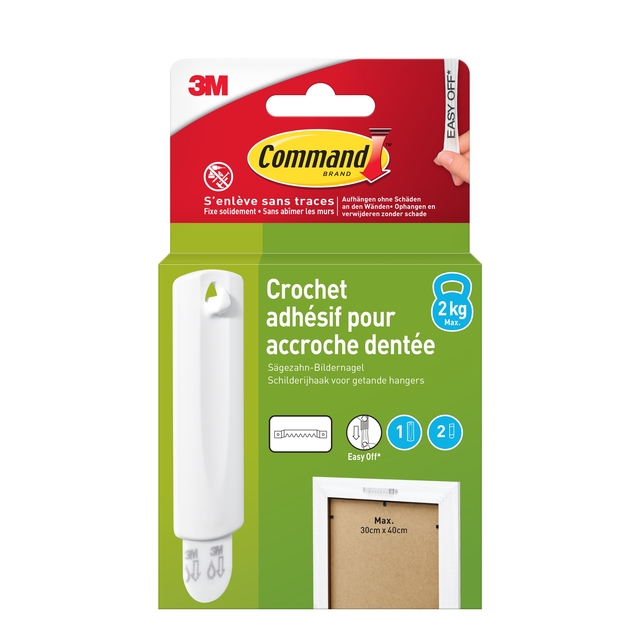 Crochet Command plastique pour tableaux avec bande de fixation