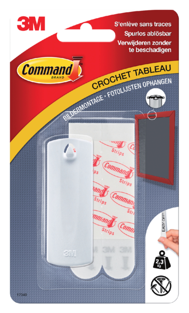 Crochet Command plastique pour tableaux avec bande de fixation