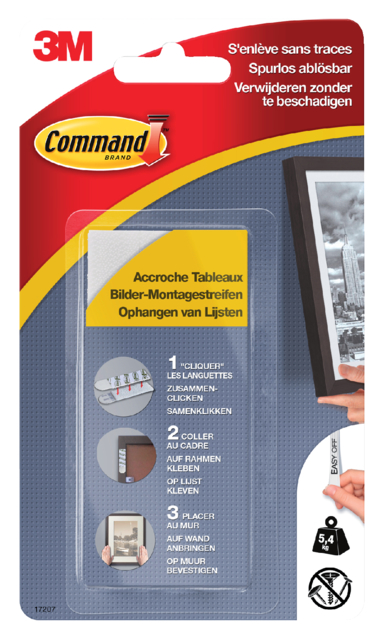 Bevestigingsstrip Command klik vast smal 5,4kg wit