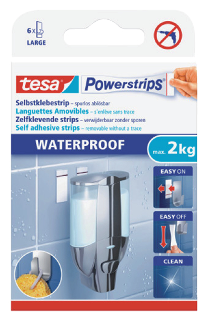 Kleefstrips Powerstrips® waterproof LARGE dubbelzijdig 2kg 6 stuks