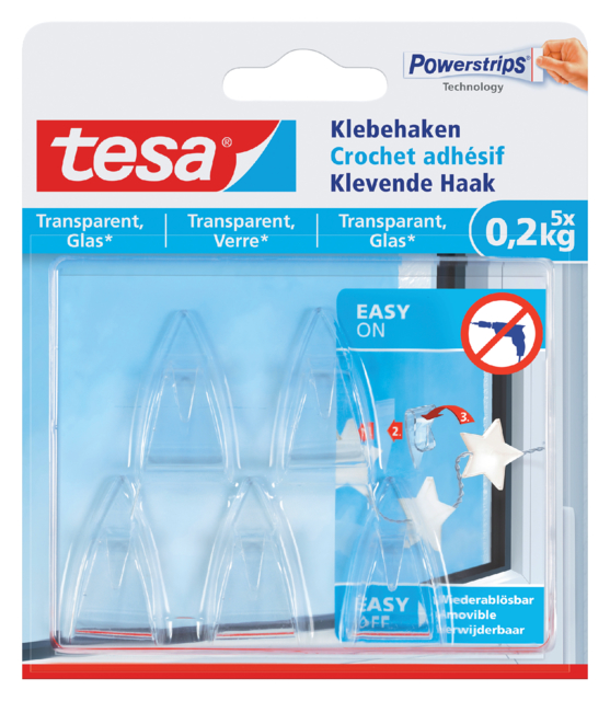 Crochet adhésif tesa® transparent 0,2kg 5 pièces