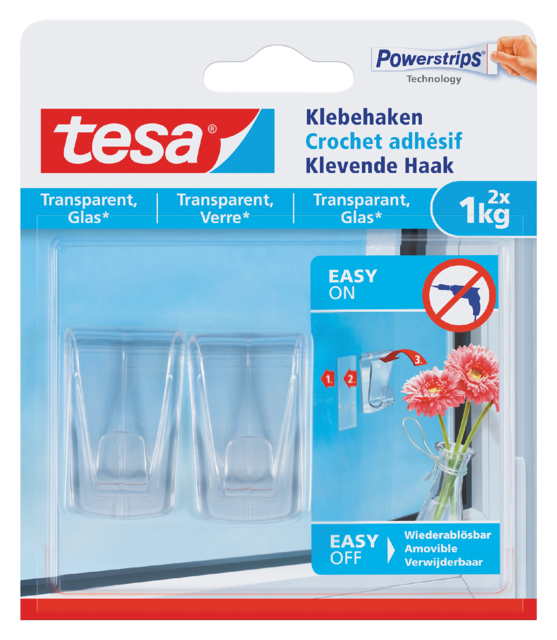 Crochet adhésif tesa® transparent 1kg 2 pièces