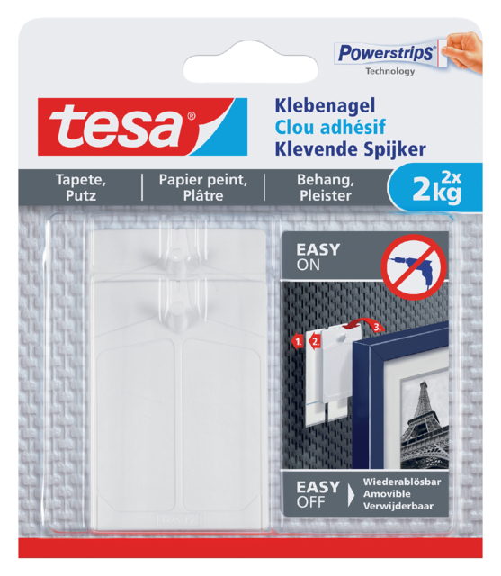 Klevende spijker tesa® behang en pleisterwerk 2kg wit 2 stuks