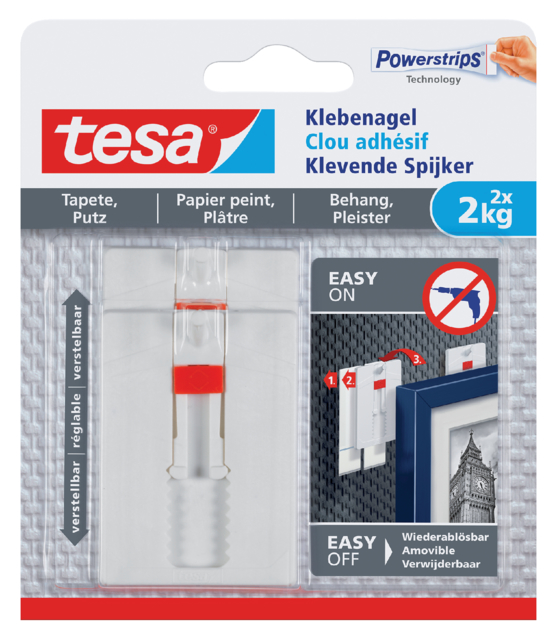 Klevende spijker tesa® behang en pleisterwerk 2kg verstelbaar wit 2 stuks