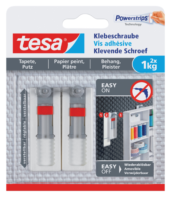 Klevende schroef tesa® behang en pleisterwerk 1kg verstelbaar wit 2 stuks