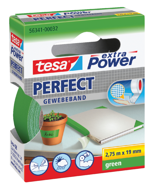 Toile adhésive tesa® extra Power Perfect 2,75mx19mm vert