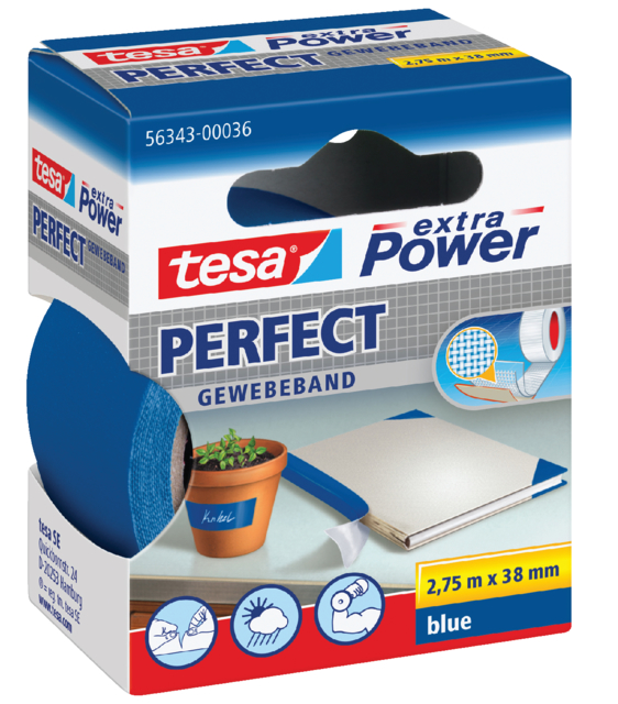 Toile adhésive tesa® extra Power Perfect 2,75mx38mm bleu