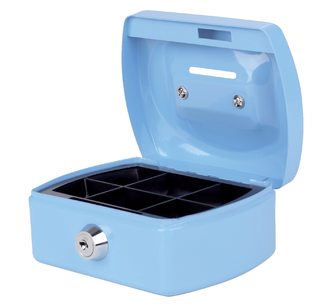 Coffret caisse Pavo avec fente tirelire 125x95x60mm bleu clair
