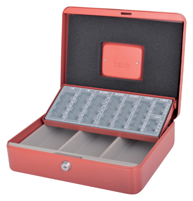 Coffret caisse Pavo avec monnayeur 300x240x90mm rouge