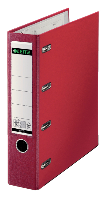 Giro-bank ordner Leitz A4 met dubbele mechaniek 80mm PP rood