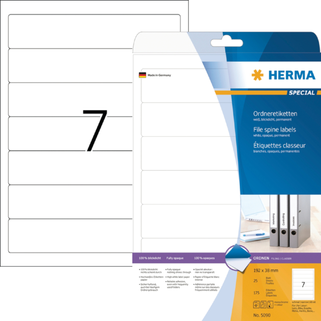 Rugetiket HERMA 5090 smal 38x192mm zelfklevend wit