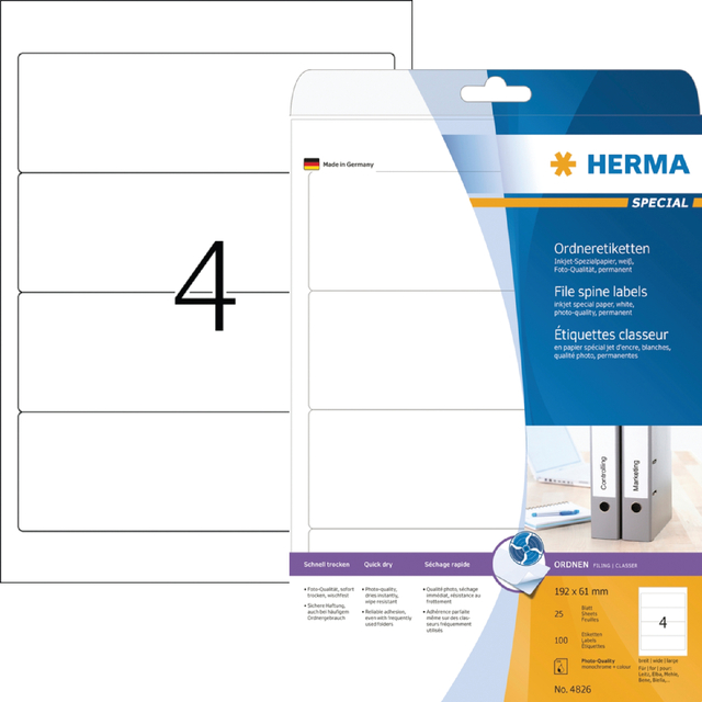 Etiquette dorsale HERMA 5095 Large 61x192mm adhésive blanc