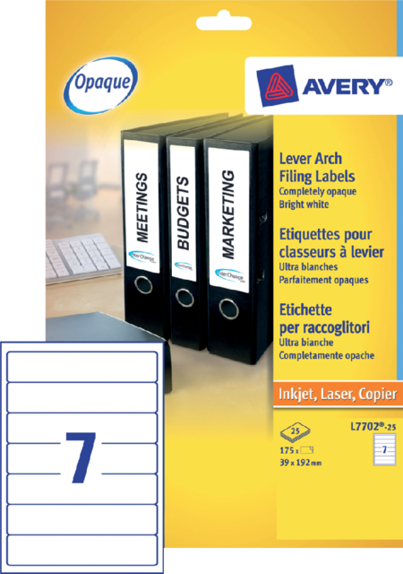 Rugetiket Avery smal 39x192mm zelfklevend wit 25 vel