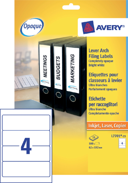 Rugetiket Avery breed 62x192mm zelfklevend wit 25 vel