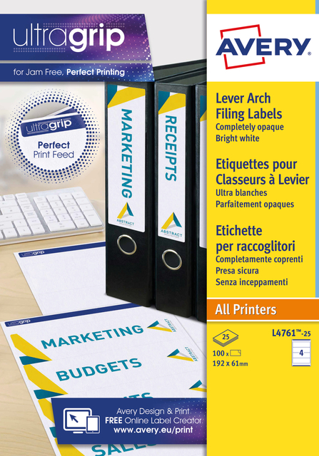 Etiquette dorsale Avery Large 61x192mm adhésive blanc 100 pcs