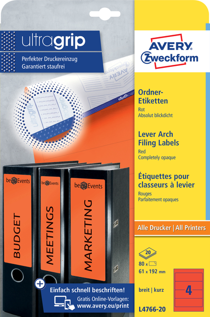 Etiquette dorsale Avery Large 61x192mm adhésive rouge