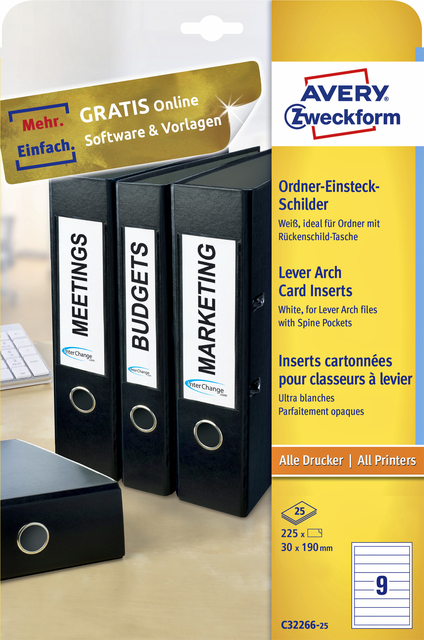 Etiquette dorsale Avery Small 30x190mm blanc 25 feuilles