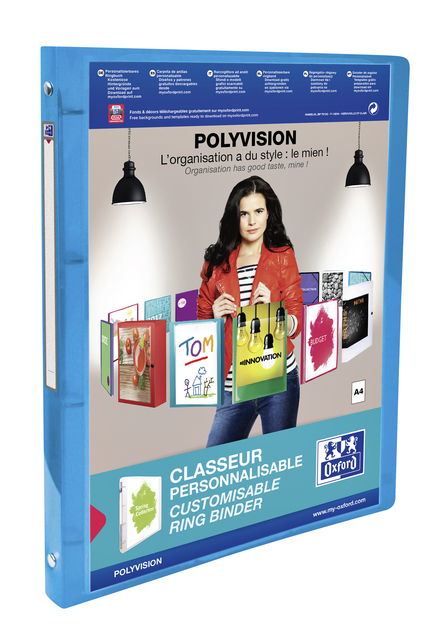 Presentatieringband Oxford Polyvision A4 4-rings O-mech 20mm blauw