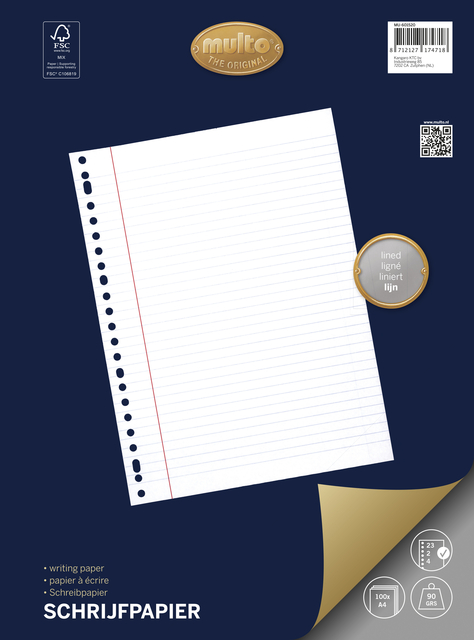 Feuilles Multo A4 23 perforations ligné 100 feuilles