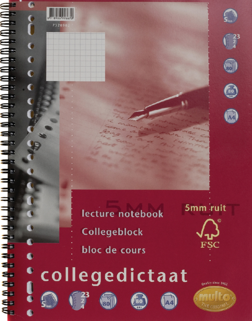 Collegedictaat Multo A4 ruit 5x5mm 23-gaats 160 pagina's 80gr wit