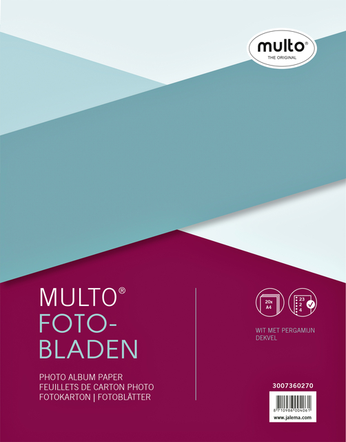 Feuilles photo Multo A4 23 anneaux + couverture blanc 20 feuilles