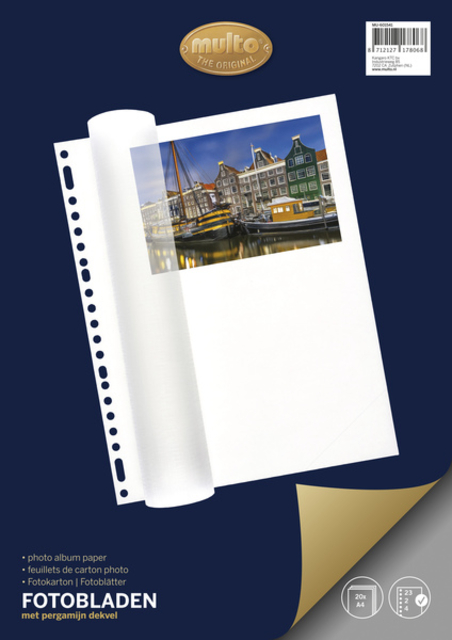 Feuilles photo Multo A4 23 anneaux + couverture blanc 20 feuilles