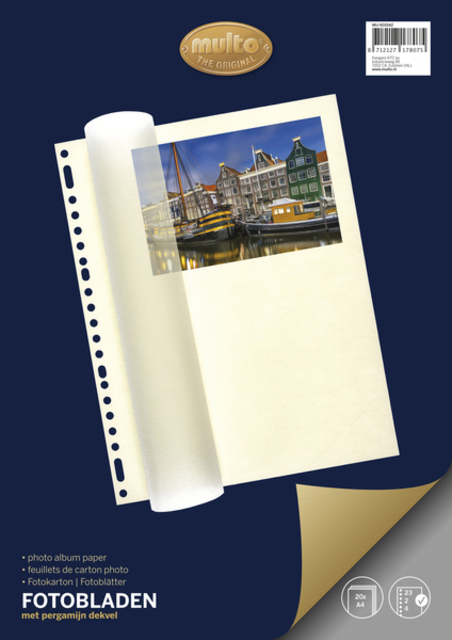 Feuilles photo Multo A4 23 anneaux + couverture chamois 20 feuilles