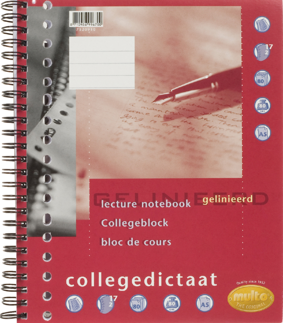 Bloc de cours Multo A5 ligné 17 perf 160 pages 80g blanc