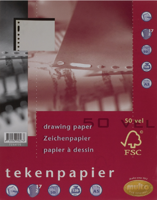 Intérieur Multo papier dessin A5 17 perforations 120g 50 feuilles