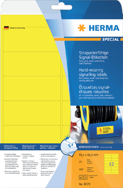 Etiket HERMA 8029 99.1x42.3mm weerbestendig geel 300stuks