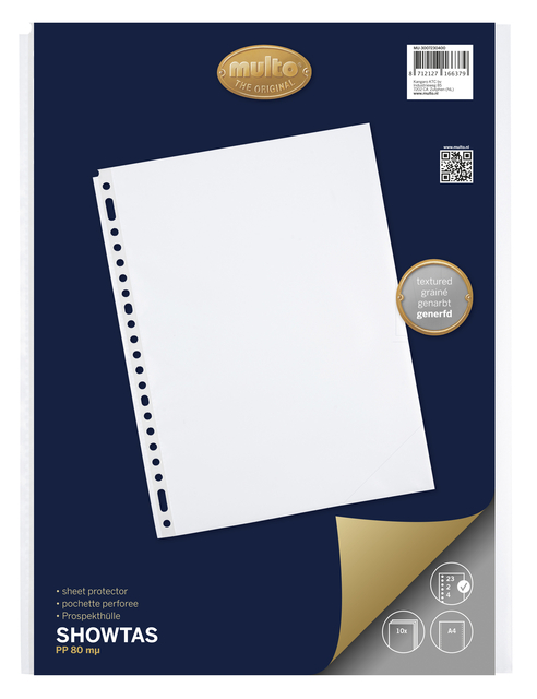 Pochette Multo A4 23 perforations PP 0.08mm grainé 10 pièces