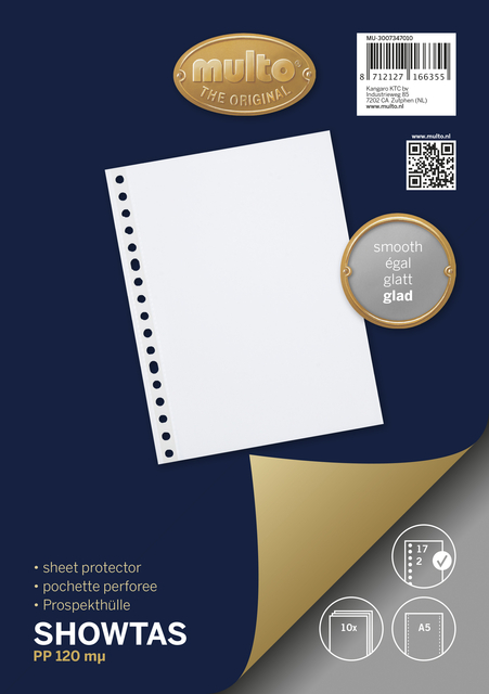 Pochette Multo A5 17 perforations PP 0,14mm lisse 10 pièces