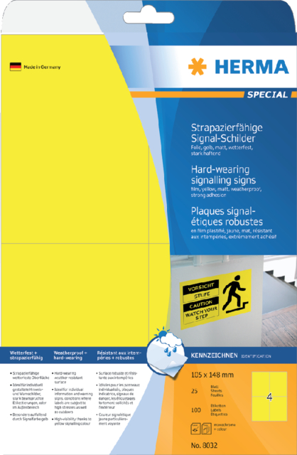 Etiket HERMA 8032 105x148mm weerbestendig geel 100stuks