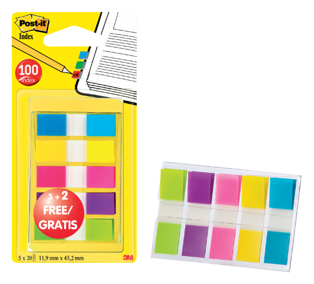 Indextabs Post-it 6835 11.9x43.1mm 3+2 gratis assorti 100 tabs