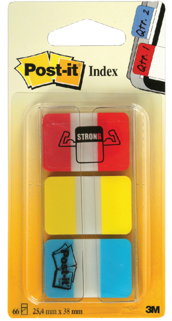 Indextabs Post-it 686RYB 25.4x38.1mm strong blauw, rood, geel 66 tabs